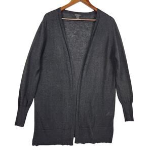 Halogen Linen Blend Open Front Cardigan Women’s SZ LG Navy Blue Long Sleeve EUC